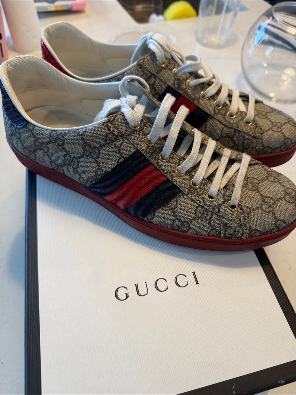 Gucci Men’s GG Supreme Canvas Sneaker with Red & Blue Web Stripe